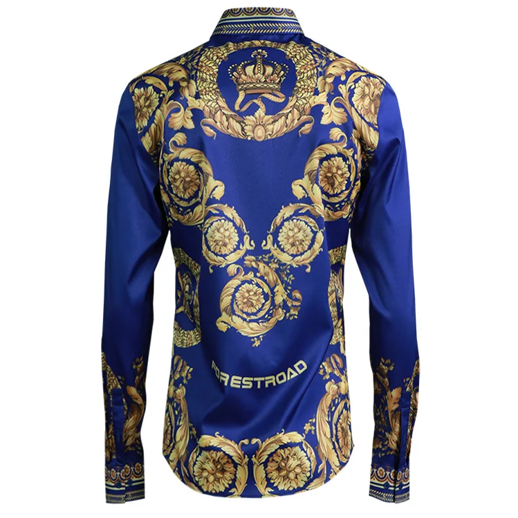 New arrival men's Flower Shirts Print blue Style Fashion Casual long Sleeve full formal high quality plus size M- XL 2XL 3XL 4XL