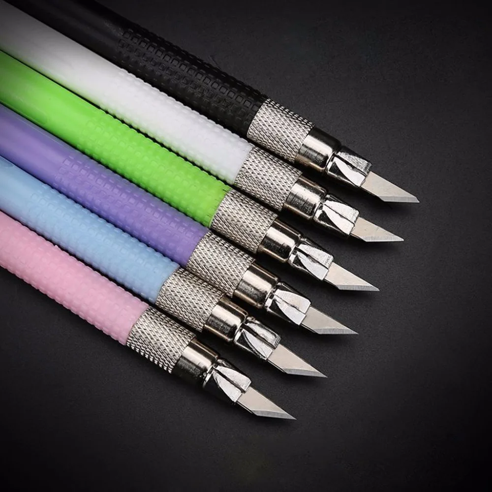 

OOTDTY Carving Knife Pen Tools Non-slip Handle with 12 Pcs Steel Blades Craft Sculpture 5 Color