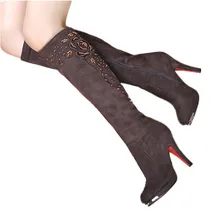 MORAZORA Plus size 34-44 Classic fashion flock nubuck leather knee high boots women winter snow high heels platform boots shoes