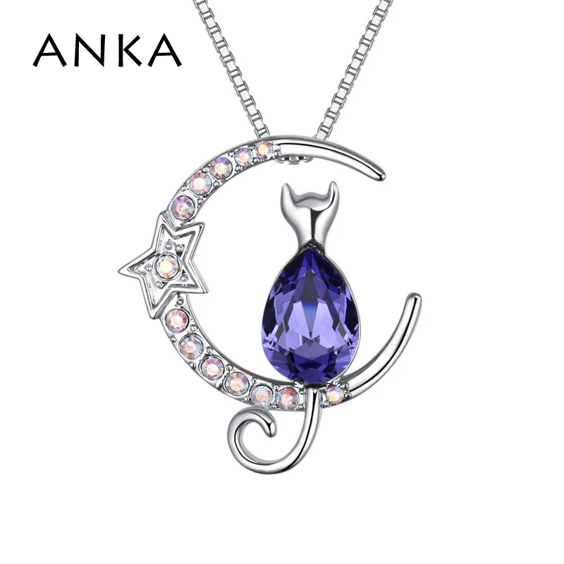 

ANKA simple cute moon and kitty shape crystal pendant necklace fashion jewelry for women necklace Crystals from Austria #127247