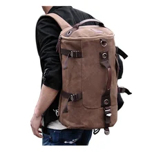 Large Capacity Canvas Round Bucket Backpack Male Mountaineering Hiking Rucksack Travel Army Shoulder Bags Gym Bag Fitness XA23WD