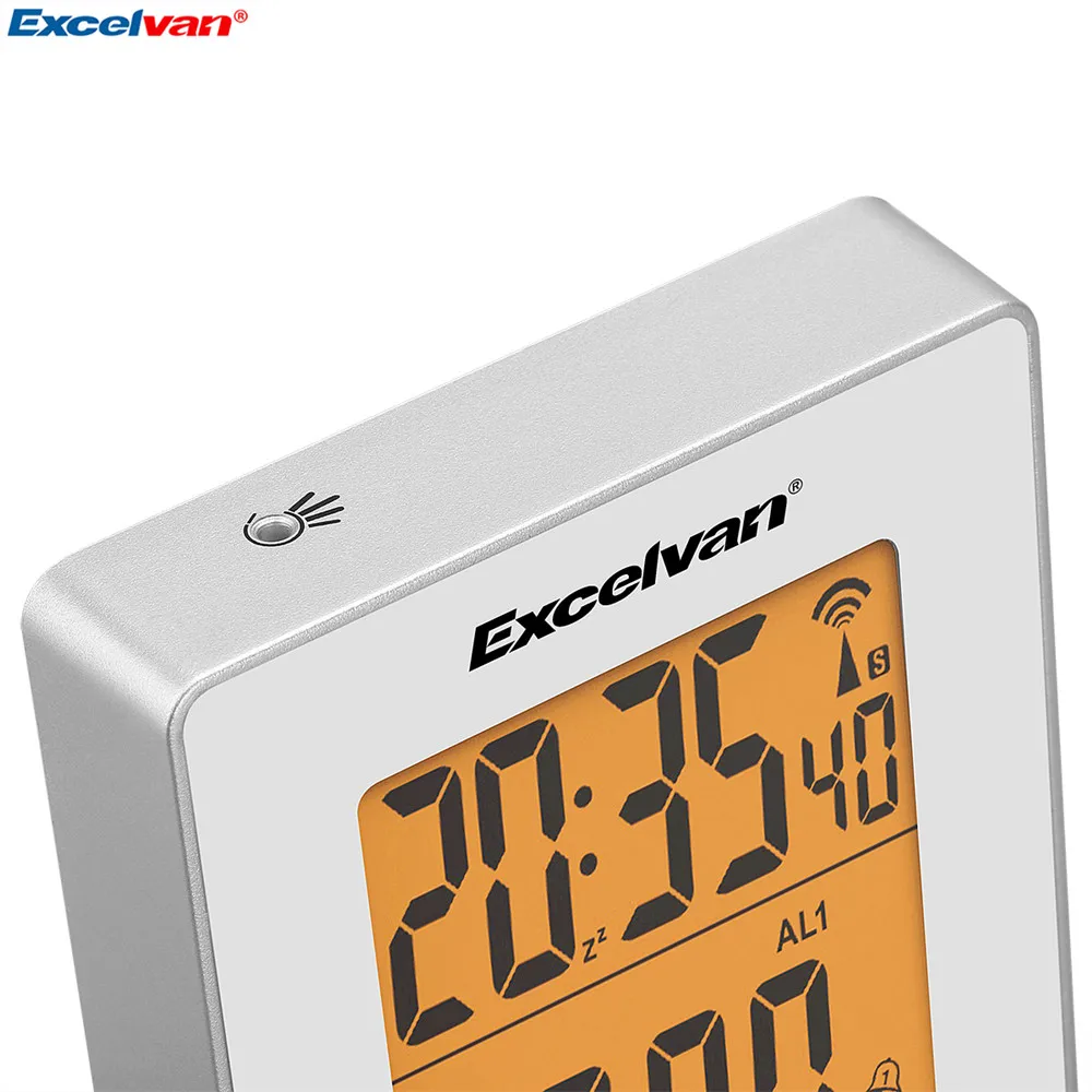 Excelvan Digital Precision Radio Controlled Alarm LCD Display in Orange Backlight Wall Moutable Desk Stand Clock Thermometer03