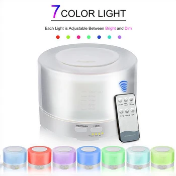 

GRTCO 500ML Essential Oil Aroma Diffuser Cool Mist Ultrasonic Air Humidifiert with Remote Control 7 Colors LED Night Light