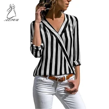V-neck Striped loose Crossover Long-sleeved T-shirt Striped Classic Bottom T-shirts For Women Plus Size Female Top Tee plus twist hem striped tee
