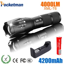 LED Rechargeable Flashlight Pocketman XML T6 linterna torch 4000 lumens 18650 Battery Outdoor Camping Powerful Led Flashlight