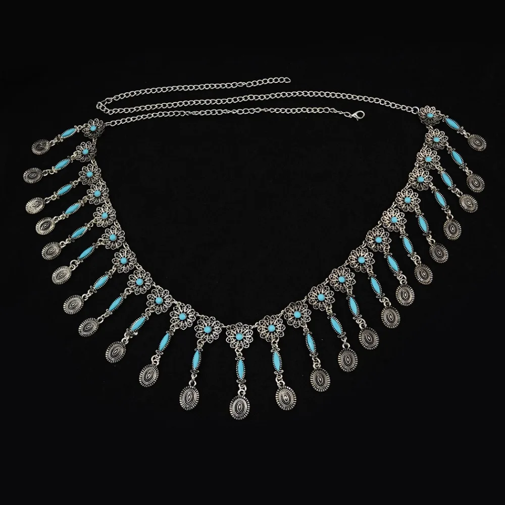 

Sexy Turkish Silver Sexy Carved Flower Belly Chains Boho Ethnic Tribal Festival Jewelry Dance Coin Belt Belly Body Chain Waist