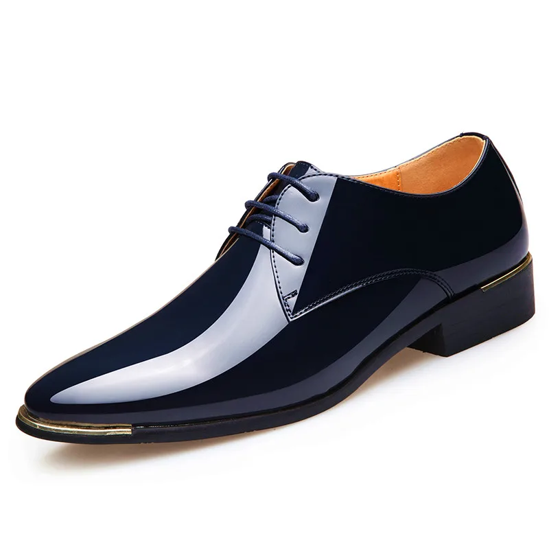Misalwa/мужские роскошные модельные туфли; мужские туфли-оксфорды из лакированной кожи; итальянские белые мужские туфли в стиле Дерби на плоской подошве; Прямая поставка; размера плюс 3847 - Цвет: Blue Formal Shoes