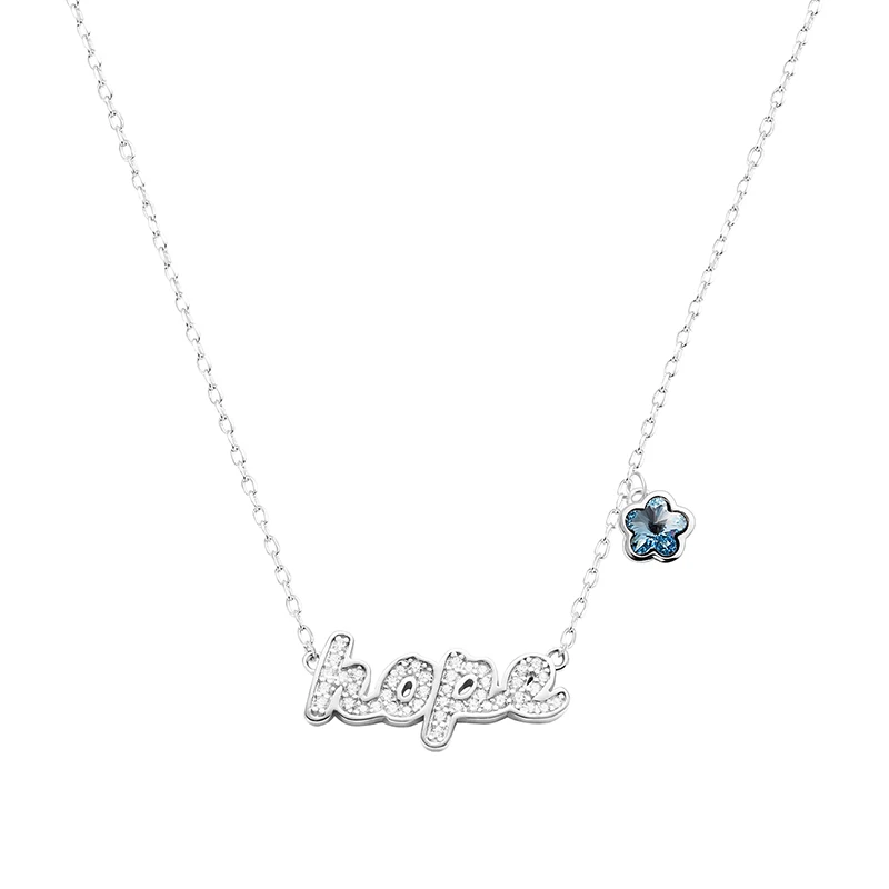 

LEKANI 2019 Blue Flower Crystals from Swarovski HOPE Letter Pendant 925 Sterling Silver Choker Necklace for Women Girls Jewelry