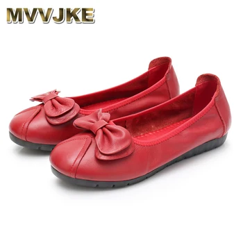 

MVVJKE new leather round head bowin the elderly mother's shoes non-slippery beef tendons soft bottom women's singles red shoes