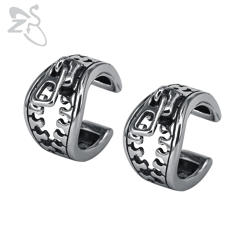 

ZS New Punk Zipper Clip Earrings for Men Stainless Steel Jewelry Rock Roll Gothic Ear Cuff for Men Silver Biker Earrings Jewelry