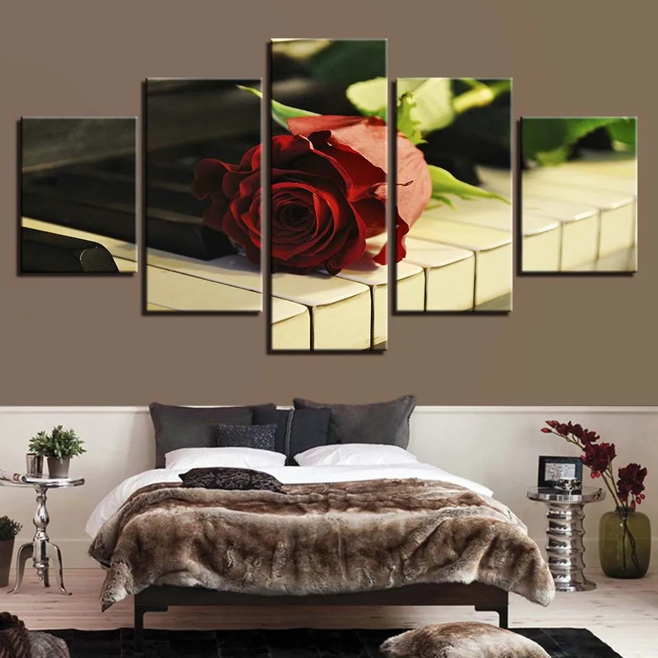 Flowers And Music Pictures  Red Rose Piano Keys Posters