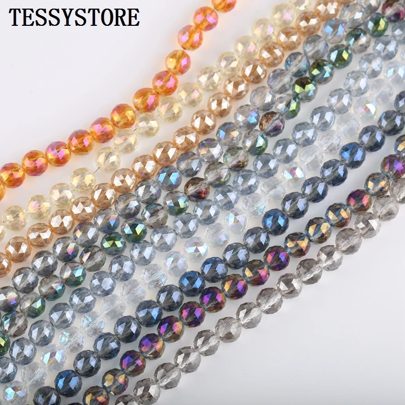 

8mm AB Color Ball Shape Cut Faceted Crystal Beads Loose Spacer Round Glass Beads For Jewelry Making Bracelet Accessories