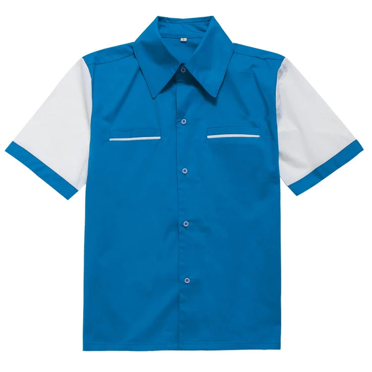 Короткие рукава Camisa masculina Большие размеры синий отбеленный хлопок винтажные рок-н-ролл рубашка на пуговицах тканые рокабилли повседневная