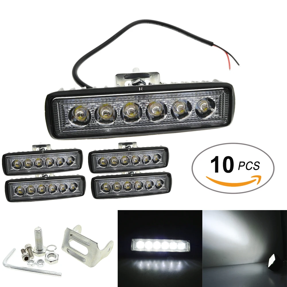 

10Pcs 12V 18W LED Car Light Daytime Running Light Work Light Bar 6LED Fog Lamp Waterproof White Light Worklight Floodlight