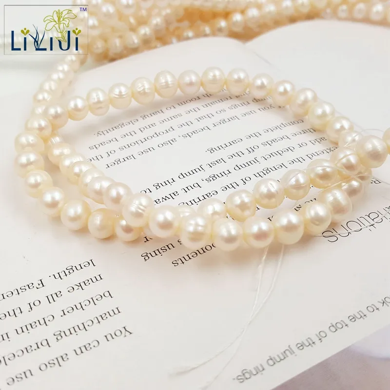 Lii Ji натуральный 3 цвета можно выбрать пресноводные жемчужные бусины 7-8 мм Nearround круглой формы для DIY браслет necklaceоколо 40 см