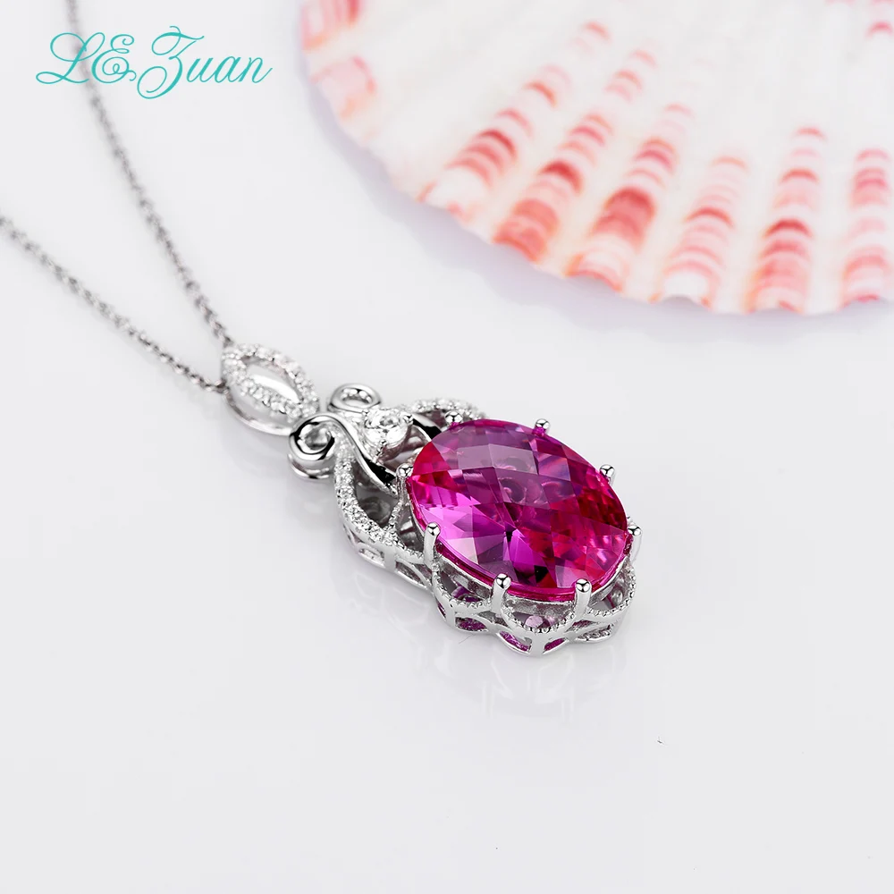 

L&zuan 12.78ct Red Stone Pendants 925 Sterling Silver Necklace For Women Trendiest Luxury Pendant Choker