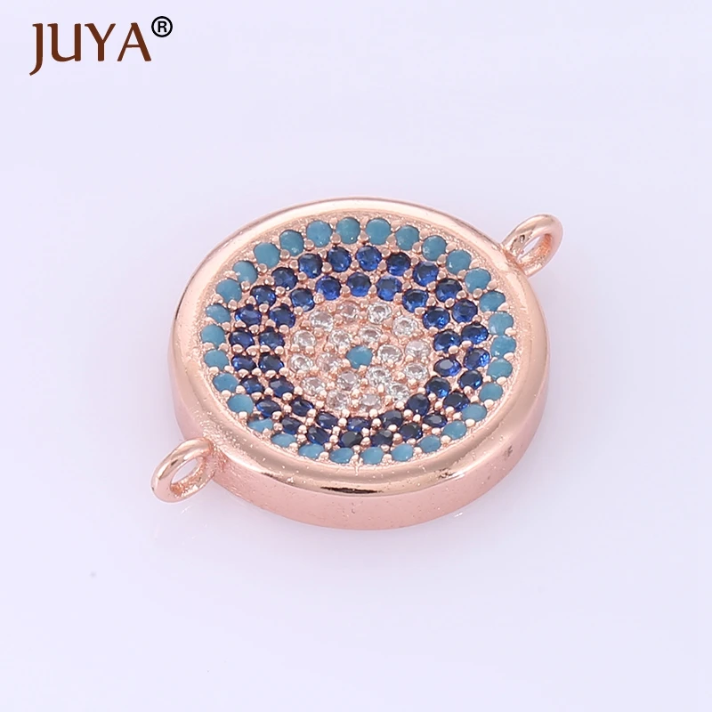 

High Quality Copper Metal With Multicolor Cubic Zirconia Rhinestone Round Evil Eye Pendant Charms For Men Women Jewelry Making