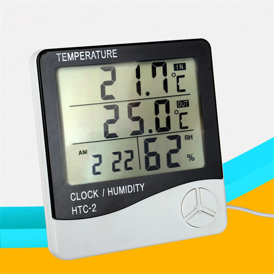 Digital LCD Thermometer Hygrometer Electronic Temperature Humidity Meter Weather Station Indoor Outdoor Tester Alarm Clock HTC-2 |