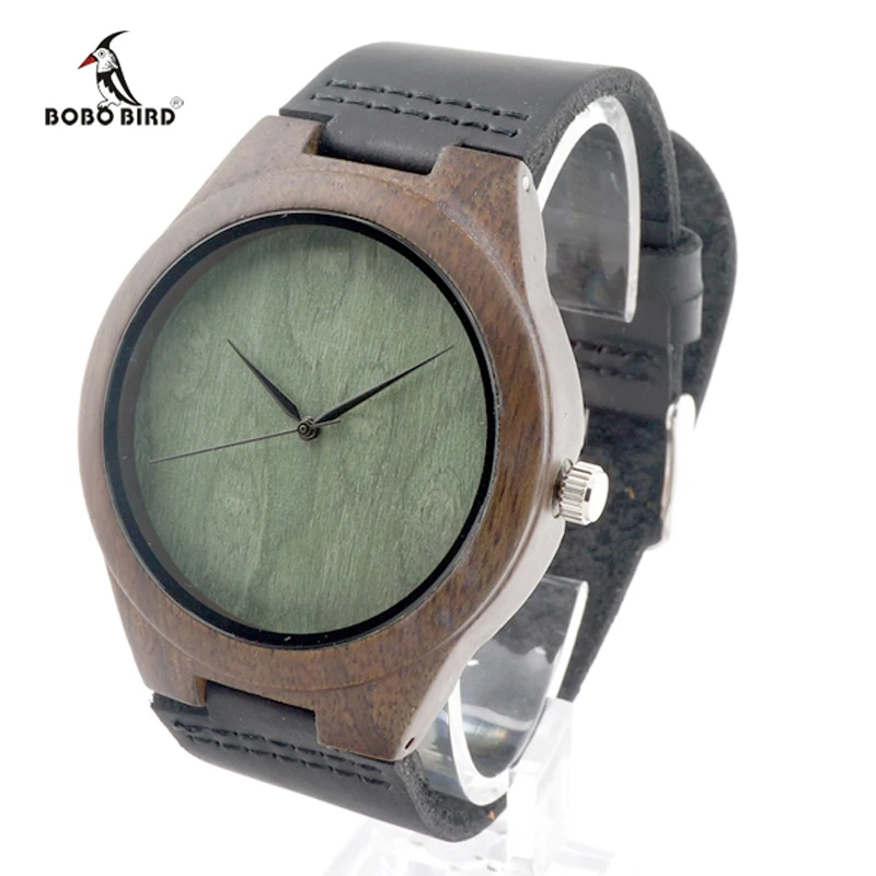 2017 Brand BOBO BIRD Black Wood Watch Men Leather Band Luxury Gift Watches relogio masculino C-F04