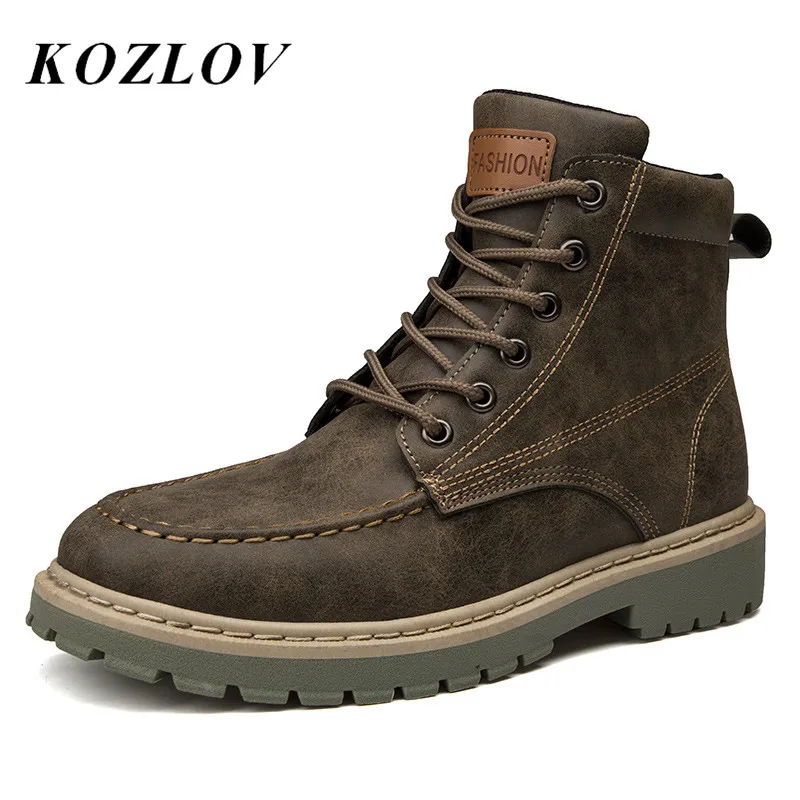 Bottines En Cuir Pour Hommes - Chaussures De Neige - Peluche Chaude - Hiver - Lacets Gris