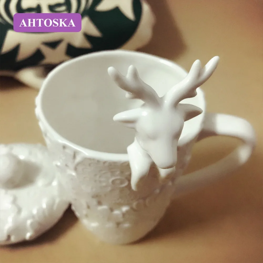 AHTOSKA 3D милая рельефная кофейная кружка с оленем чашки для пары рождественские