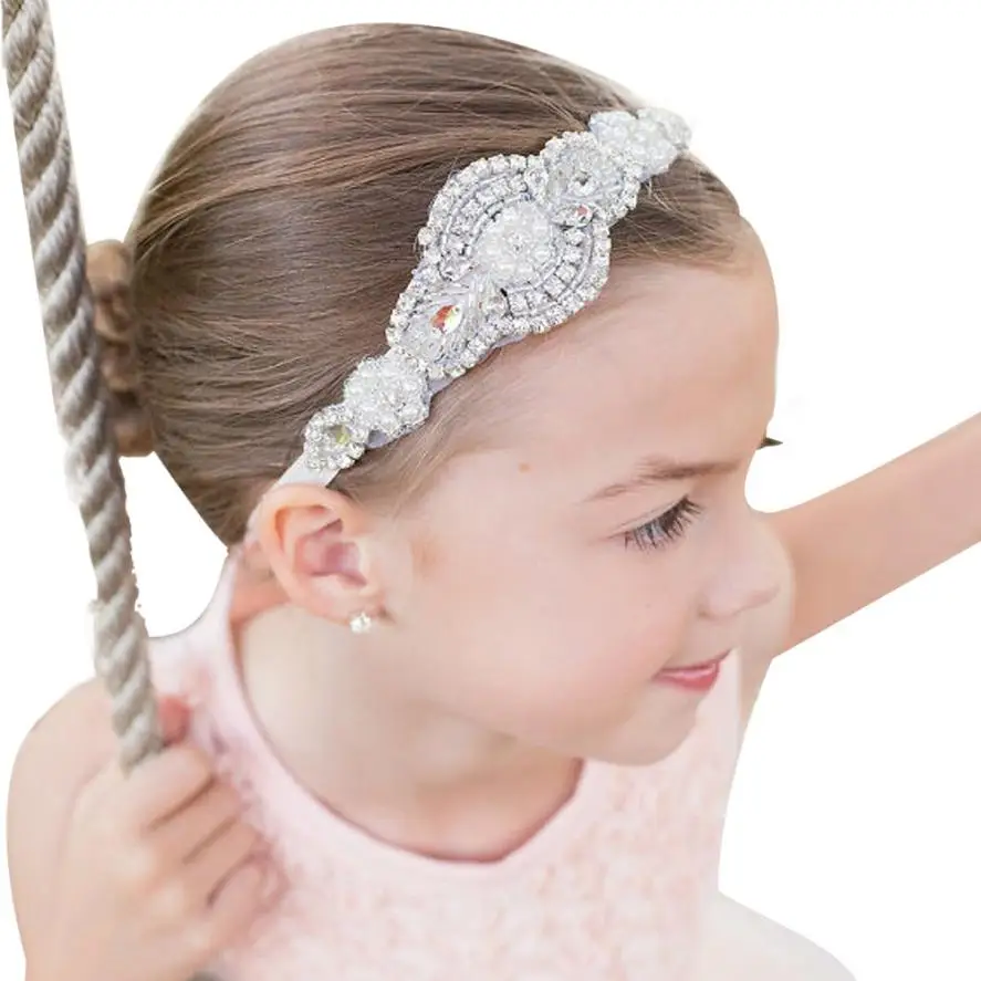 

Girls Newborn Hairband Rhinestone 2017 Vintage Beauty Handmade Headbands Pearl Beads Elastic Kids Hair Band Wedding Accessories