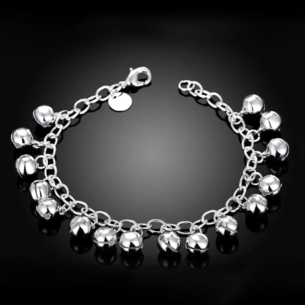 

Trendy and Classic silver 925 Bell Round Beads & Jingle link chain Bracelet easy- hook Bracelet For women girls birthday gifts