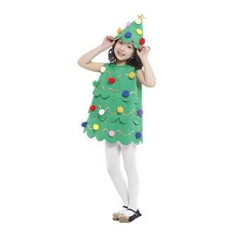 

Free shipping ,Christmas party children girl green Christmas tree dress cosplay costume with hat for kid
