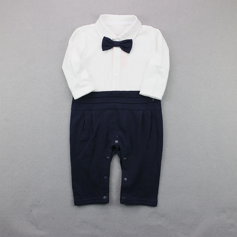 Розничная Демисезонный для маленьких мальчиков комбинезон с галстуком-бабочкой с длинными рукавами в джентльменском стиле для Одна деталь комбинезоны спецодежда для Одежда для мальчиков