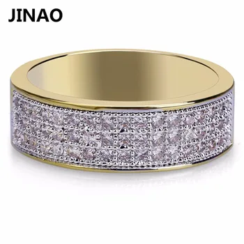 

JINAO Gold Color Plated Iced Out Bling Ring Micro Pave Cubic Zircon Round Rings Hip Hop Rock Jewelry For Gifts Men And Women