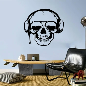 

Cartoon Game Skeleton Headphone Wall Sticker Bedroom Kids Room Halloween Gamer Skull Music Headphones Wall Decal Bedroom Vinyl