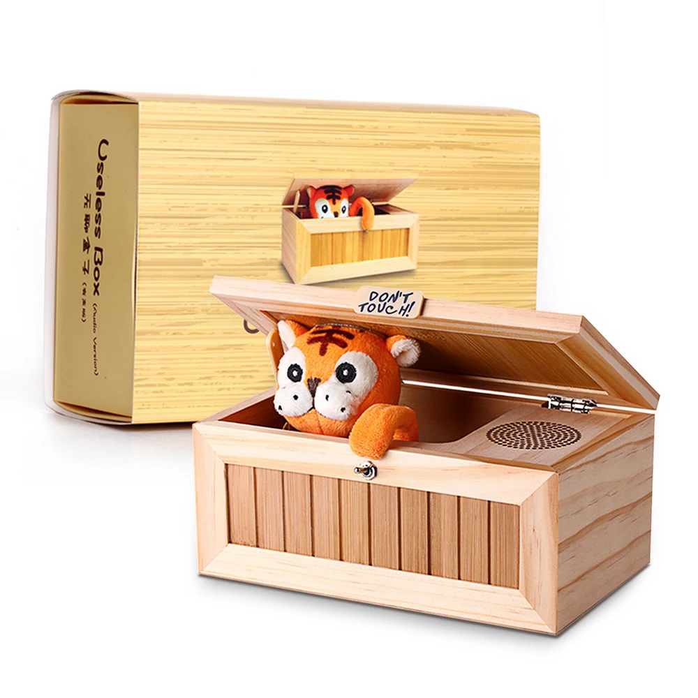 

Upgrade Wooden Electronic Useless Box with Sound Cute Tiger Funny Toy Gift Stress-Reduction Desk Decoration