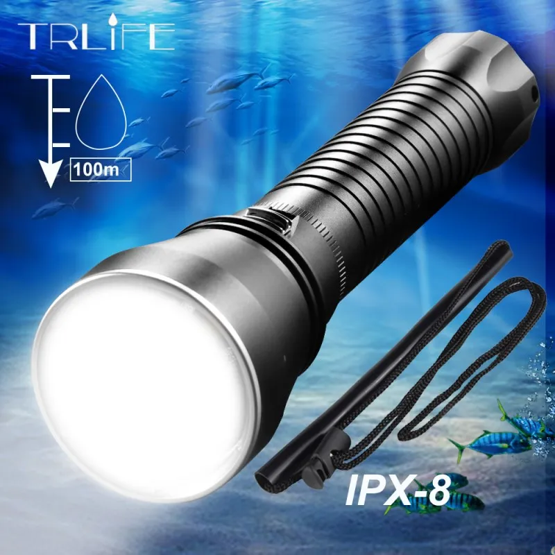 Online IPX8 XHP70.2 LED linterna de buceo impermeable buceo bajo el agua 100M linternas de la lámpara linterna de Camping por batería 26650