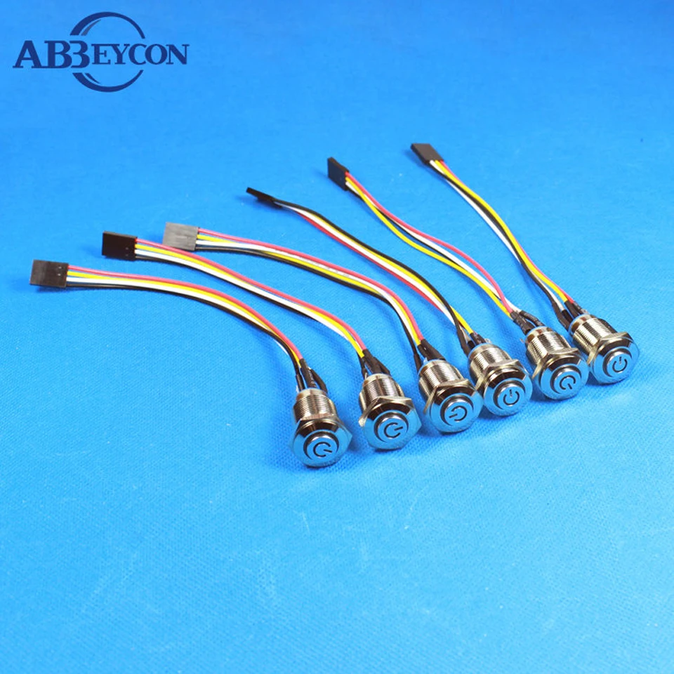 

16mm 12V Blue Led Latching Ring Power Symbol Illuminated Light Switch With Connector Prewired Metal Shell Push Button Switch
