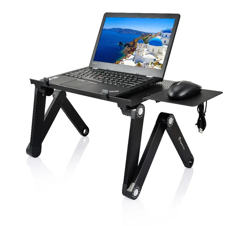 Portable Laptop Stand Desk Home&Office Foldable Laptop Stand Adjustable Laptop Table Ergonomic Bed Tray with Cooling Fan and Pad