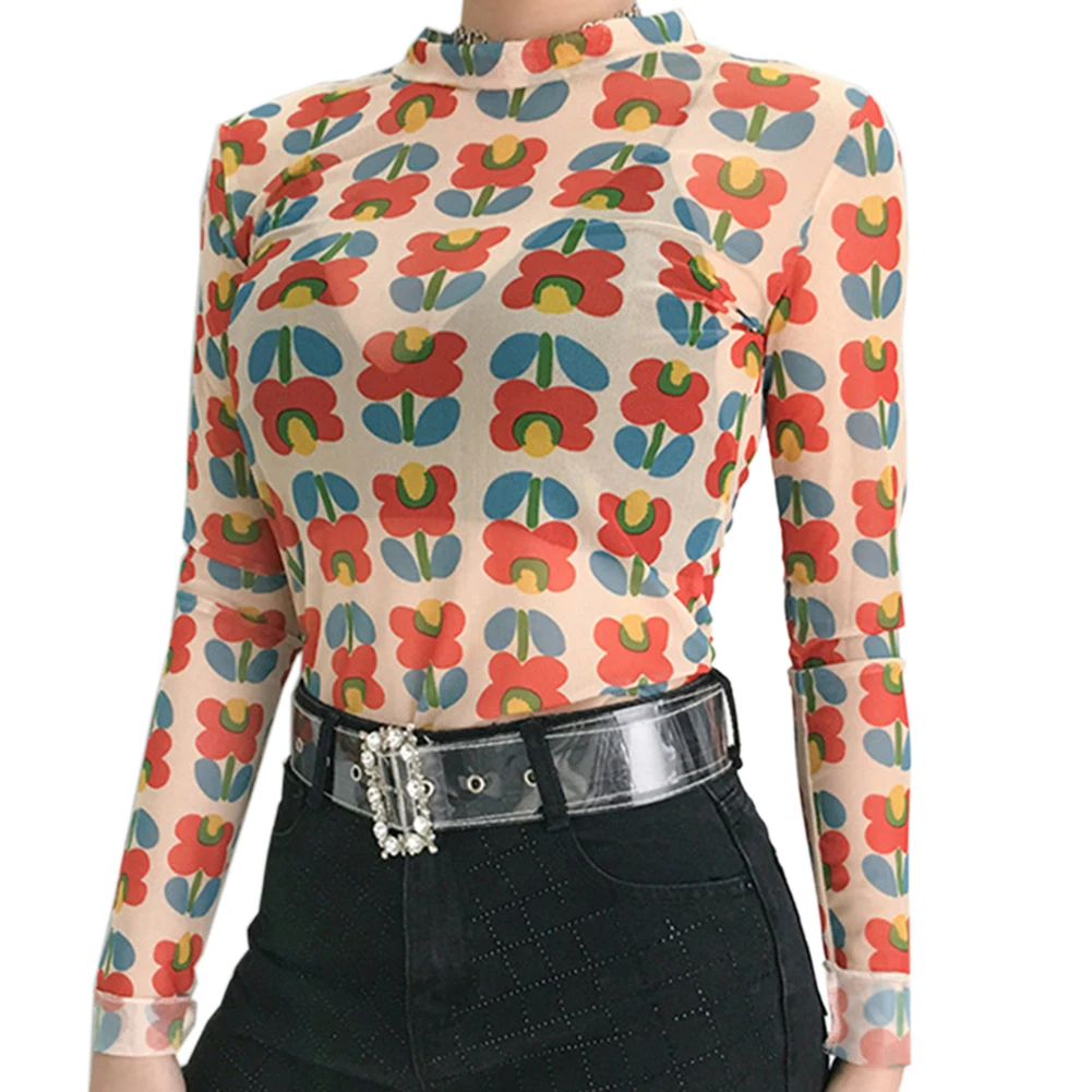 Zebery Female T Shirt 2019 Newest Fashion Women's tShirt Transparent Mesh Tops Sheer Turtleneck t Summer | Женская одежда