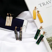 Japanese And Korean Popular Temperament Geometric Rectangle Yellow White Green Gray Acetate Earrings Female Trendy Jewelry Gift