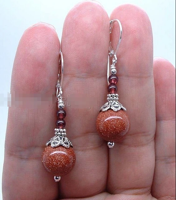 

Free shipping@@@@@ Handmade Bold Goldstone W. Red Garnet Sterling Silver Leverbacks Earrings