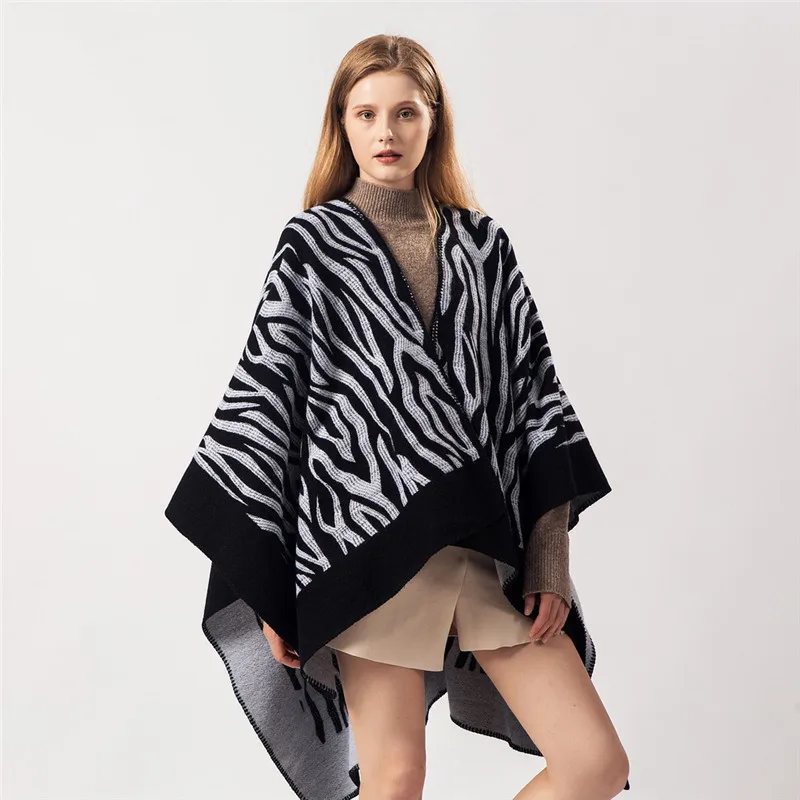 

2019 New Fashion Autumn Winter Warm Ponchos And Capes For Women Oversized Print Shawls Wraps Cashmere Pashmina Female Bufanda