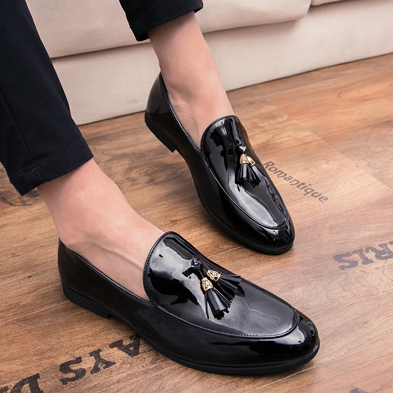tassel patent leather shoes men luxury brand buisness flats glossy dress male footwear work office designer oxford shoes for men (24)