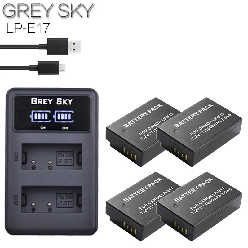 

4Pcs LPE17 LP E17 LP-E17 Battery+LCD USB Dual Charger for Canon EOS 200D M3 M6 750D 760D T6i T6s 800D 8000D Kiss X8i Cameras
