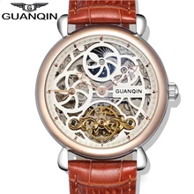 2016 Топ Люксовый Бренд Автоматические Механические Tourbillon мужские Часы GUANQIN Кожаный Ремешок Самостоятельно Ветер Скелет Наручные Часы Для Мужчин