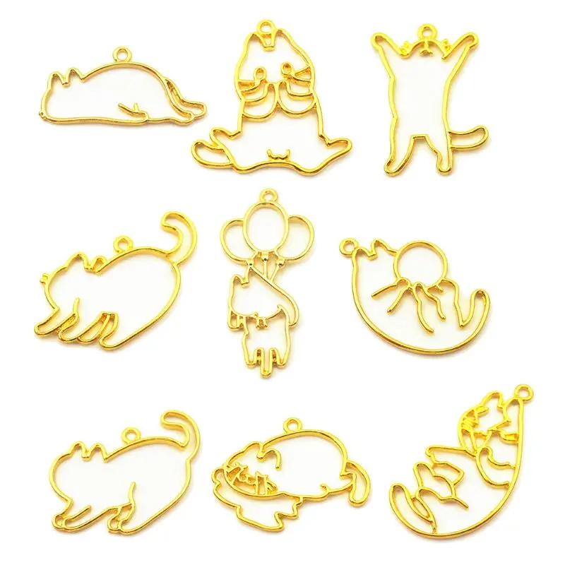 

9Pcs Naughty Cat Daily Life Blank Frame Pendant Bezel Setting UV Resin Jewelry 2019 Gifts