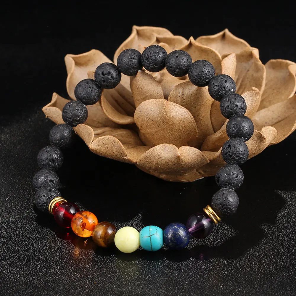 2017 Cool Man Women Lava Rock Beaded Stretch Bracelets Natural Energy