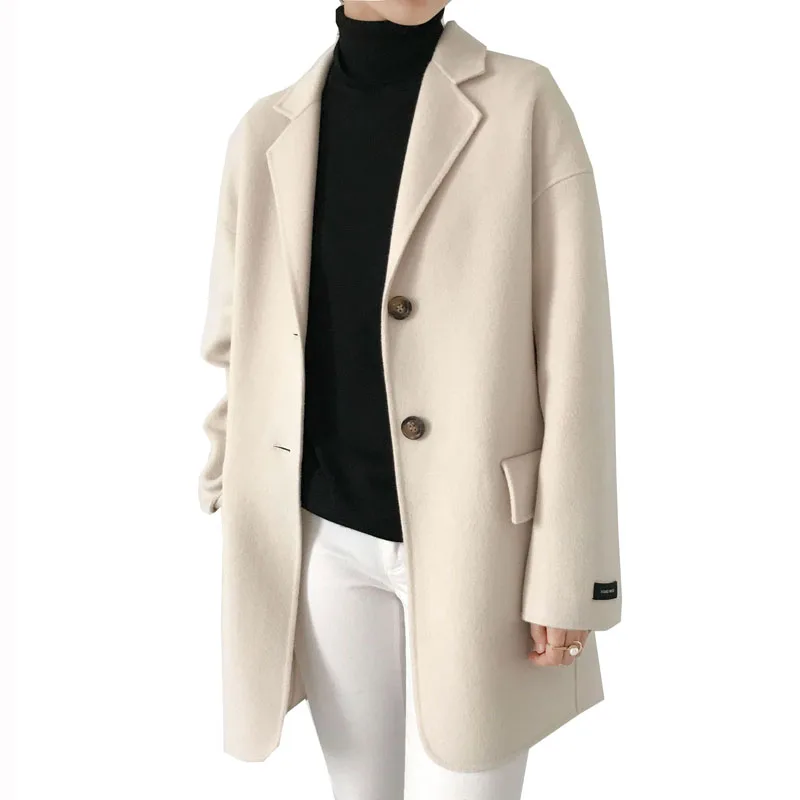 Elegant Beige Blue Jacket Wool Women Coats Winter Warm 2018 Female Long