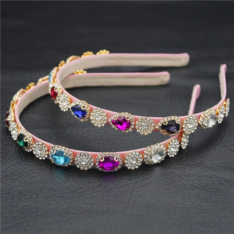 

2019 Baroque gorgeous Crystal Pink Hairbands Girls Tiaras Crown Headdress hair accessories Bridal headband Wedding Accessories