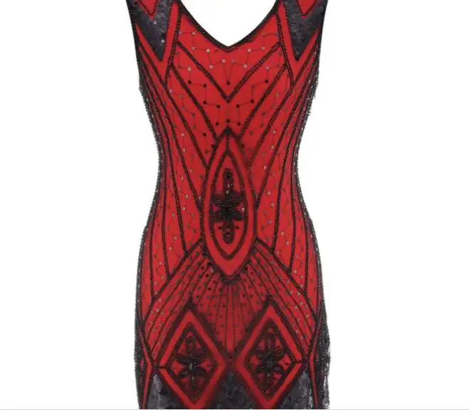 Дешевые 1920S расшитые блестками бисером кисточки подол Гэтсби Хлопушка платье сексуальный костюм для латинских танцев V образным вырезом украшенное платье размера плюс Красное