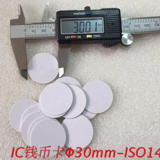Метки из ПВХ для монет и карт диаметр 30 мм ISO14443A Fudan F1108|RFID бирки карты| |