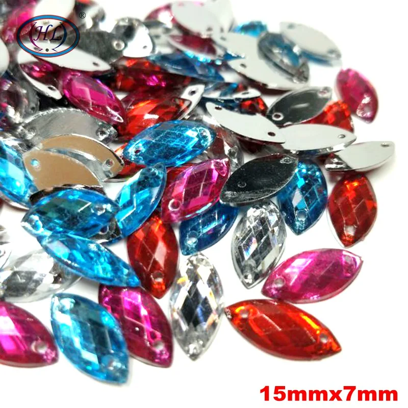 

HL 15mmx7mm Coloful Flatback Acrylic Sew-on Loose Rhinestones DIY Crafts Garment Bags Shoes Sewing Notions