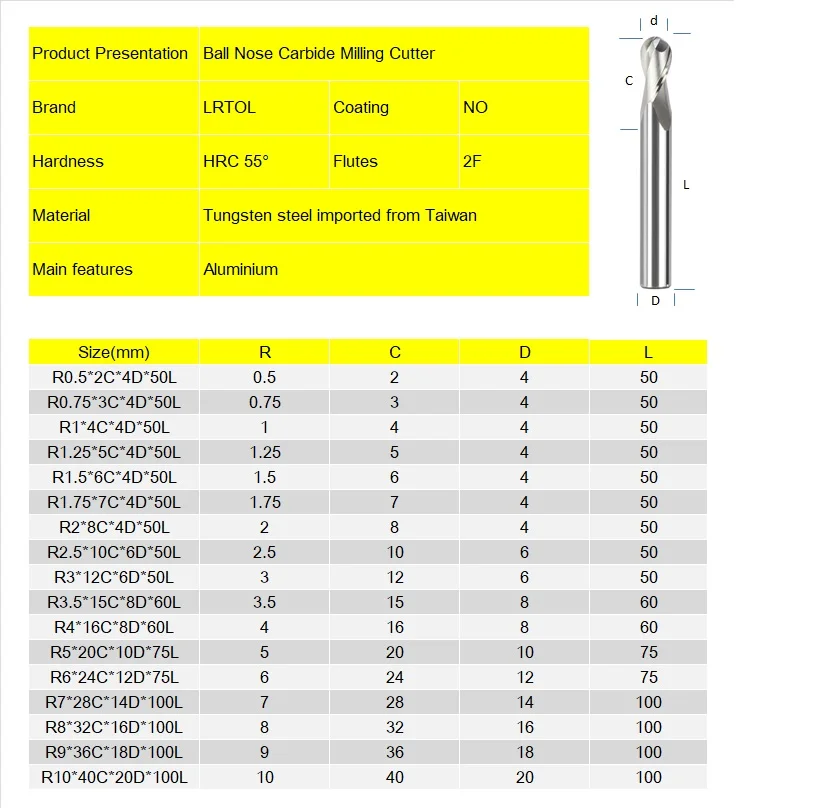 Hrc55 D4 на возраст 6, 8*50 60 мм 2 флейты сферическим концом, фреза для Алюминий спираль битовый Карбид Фрезерный станок с ЧПУ